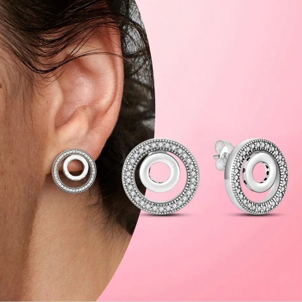 925 Sterling Silver Double Cubic Zirconia Circle Earrings